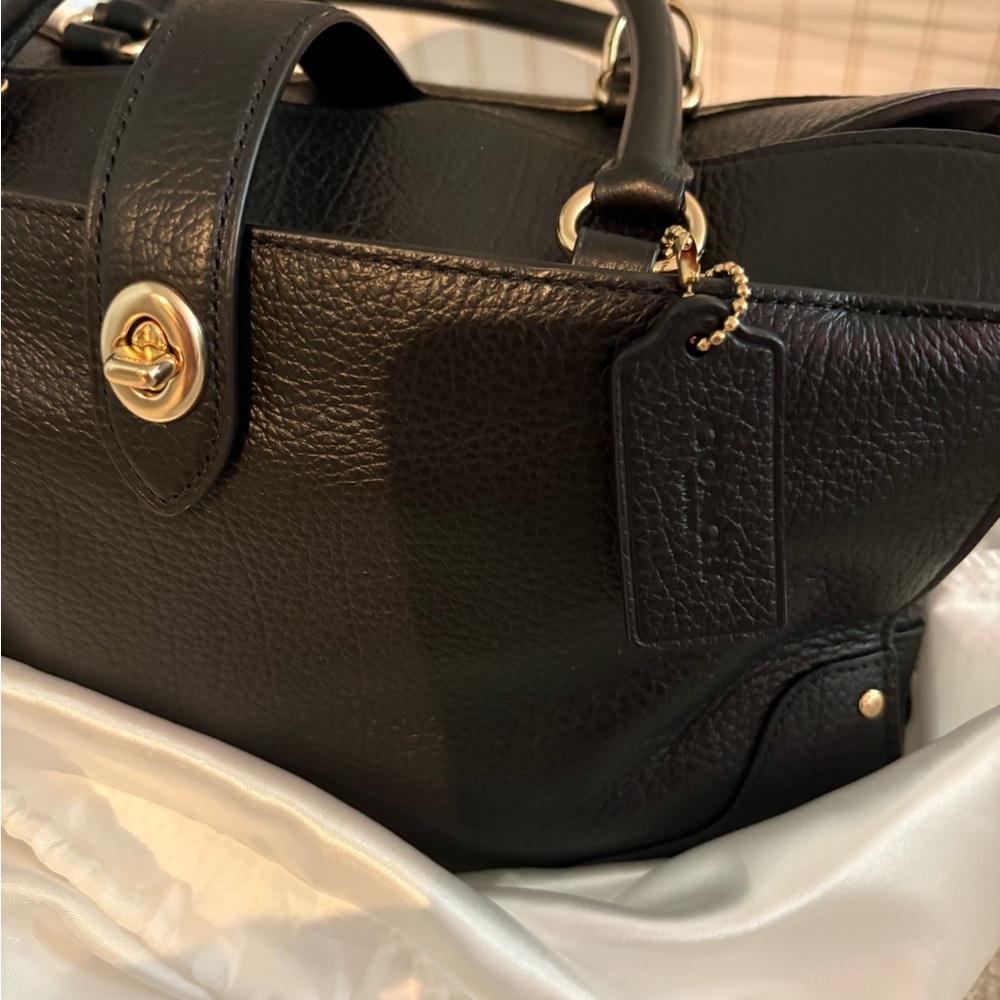Coach Mercer Black Leather Satchel with Gold Accents - Picture 9 of 13
